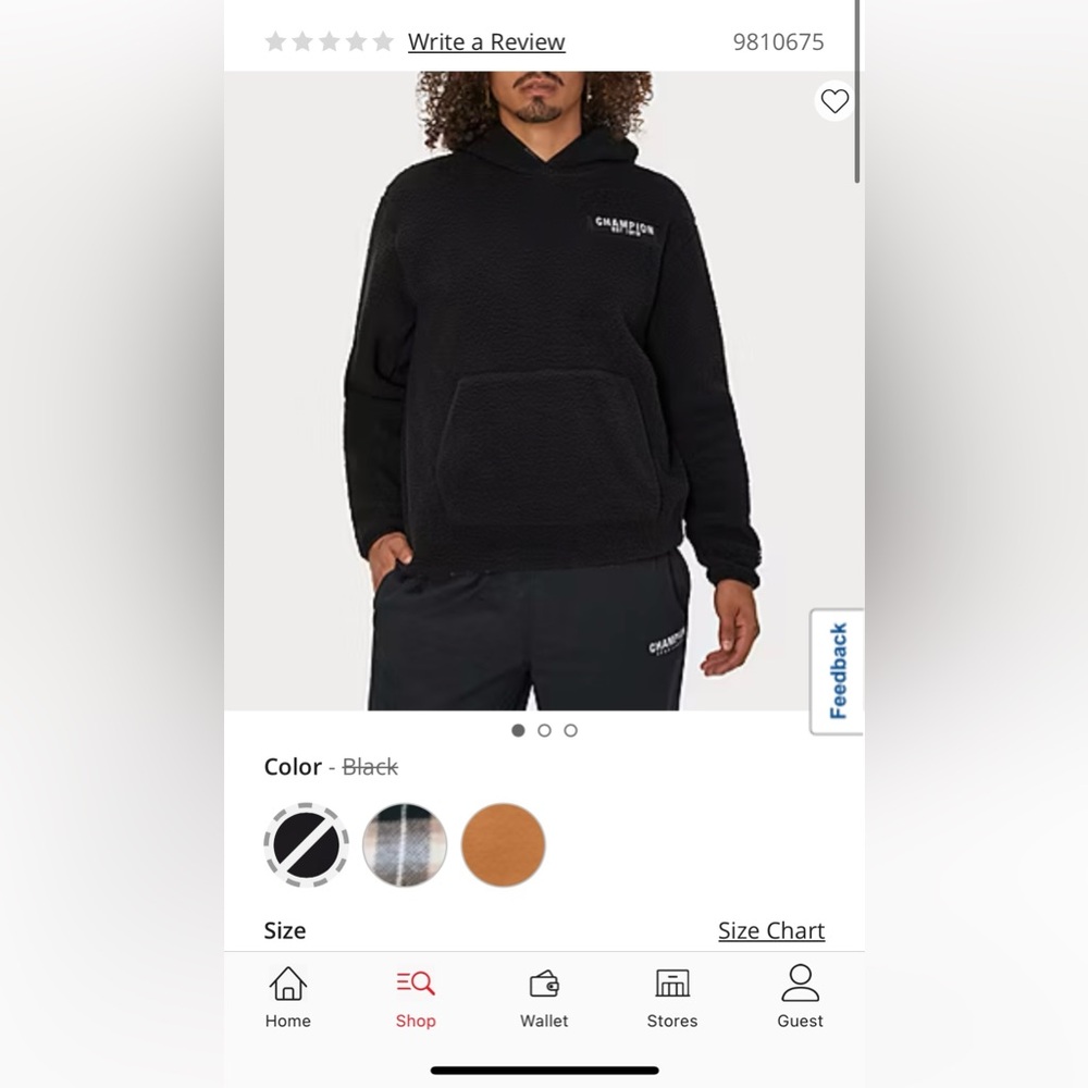 Champion Black Shearling Long Sleeve Men’s Hoodie Medium